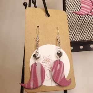 Handmade Womens Pale Pink Raspberry Sorbet With Hearts Clay Dangle Earrings